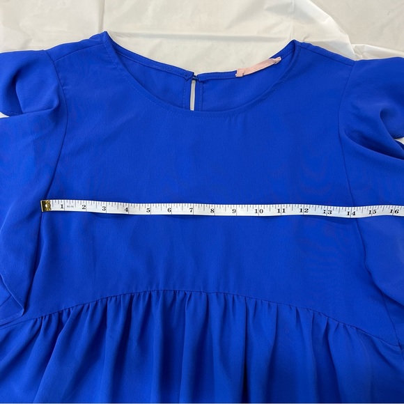 Ces Femme Cobalt Blue Flutter Sleeve Baby Doll Blouse Size Large - Picture 5 of 6